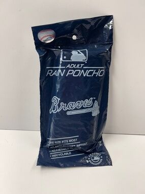 New Atlanta Braves Adult Rain Poncho One Size Fits All Adjustable Hood Logo
